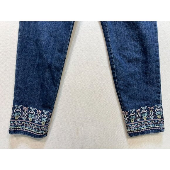 Charter Club Women's Bristol Skinny Ankle Jeans Embroidered Hem Sz 10 Blue Denim - Picture 6 of 11